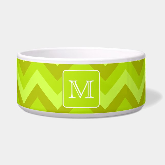 Linggroene zigags met aangepast monogram. voerbakje (Voorkant)