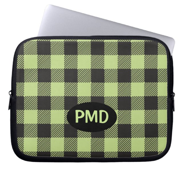 Linggroene zwarte buffelmonogram Initialen Laptop Sleeve (Voorkant)