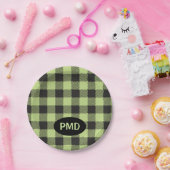 Linggroene zwarte buffelmonogram Initialen Papieren Bordje (Feest)