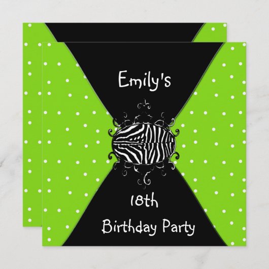 Linggroene zwarte uitnodiging 18e verjaardag (Voorkant / Achterkant)