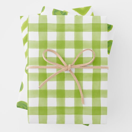 Lingham Green Waterverf Stippen Gingham Wrapping P Inpakpapier Vel (In situ)