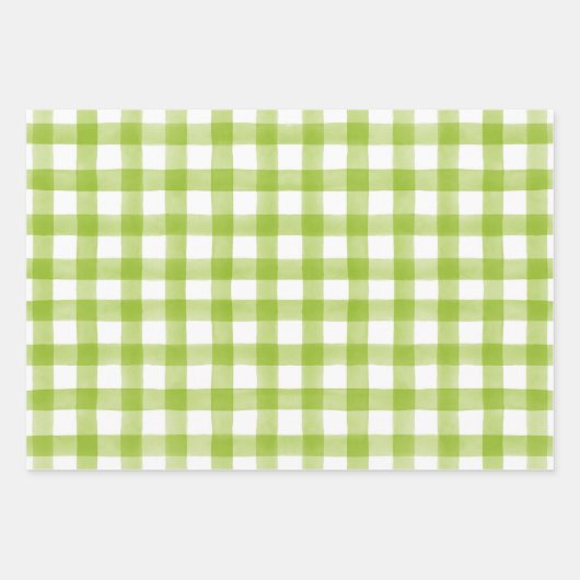 Lingham Green Waterverf Stippen Gingham Wrapping P Inpakpapier Vel (Voorkant)