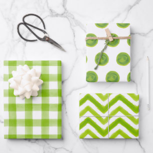Lingham Green Waterverf Stippen Gingham Wrapping P Inpakpapier Vel