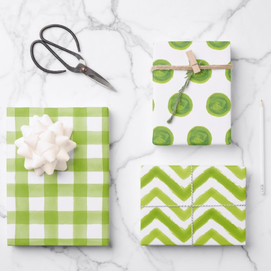 Lingham Green Waterverf Stippen Gingham Wrapping P Inpakpapier Vel (Voorkant)