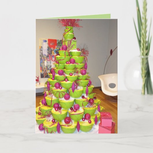 Lingle Green & Roze Jingle Bowls kerstboom Feestdagen Kaart (Voorkant)
