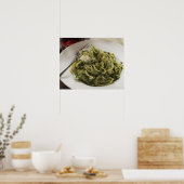 Linguïn met pesto en Parmesan, rode wijn Poster (Keuken)