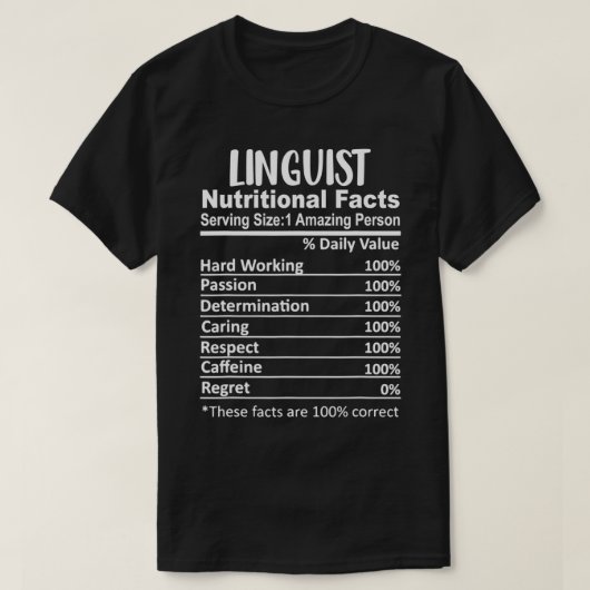 Linguist Nutrition Facts Funny T-shirt (Design voorkant)
