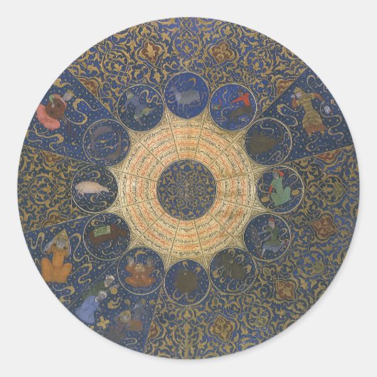  linialen horoscoop, Antiek islamitische dierenrie Ronde Sticker (Voorkant)