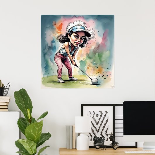 Lining Up A Shot - Grote Golf Art Print (Thuiskantoor)