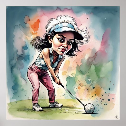 Lining Up A Shot - Grote Golf Art Print (Voorkant)