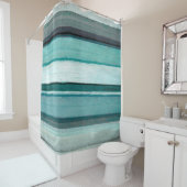 "Link" Blauwgroen en grijze Abstracte kunst Douchegordijn (In situ)