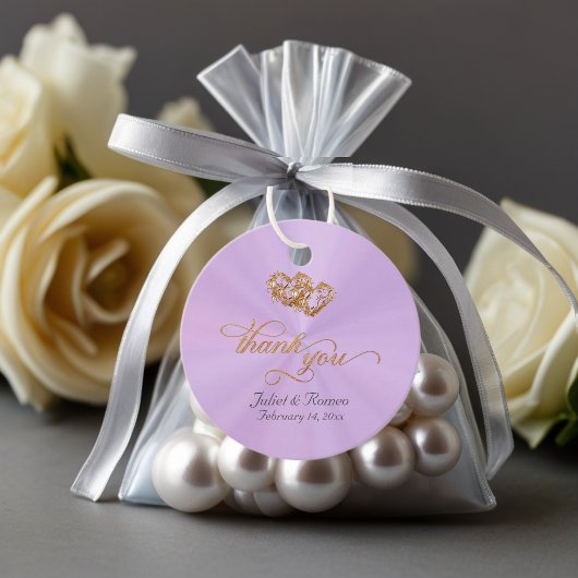 Linked Hearts Calligraphy - Lavendel/Goud Bedankjes Labels