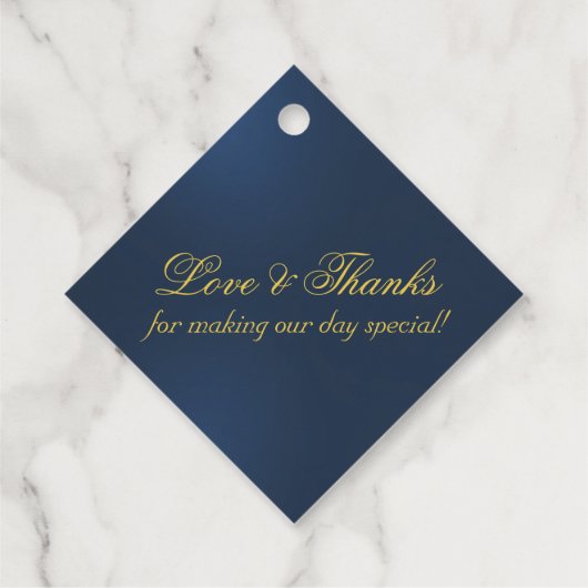 Linked Hearts Kalligrafie - Blauw/Goud Bedankjes Labels (Achterkant)