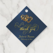 Linked Hearts Kalligrafie - Blauw/Goud Bedankjes Labels (Voorkant)