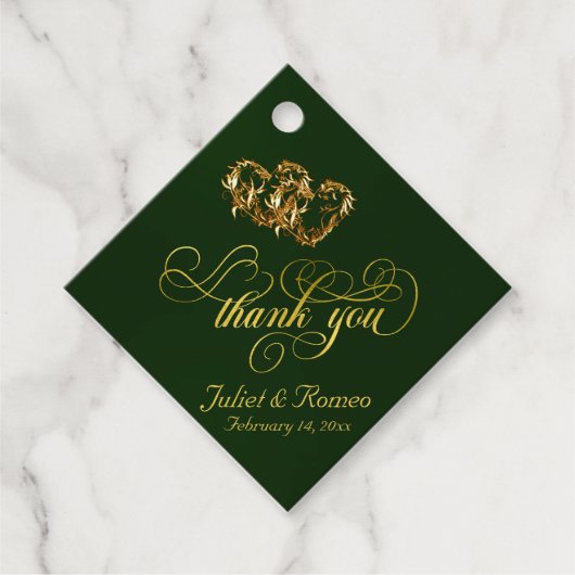 Linked Hearts Kalligrafie - Emerald/Gold Bedankjes Labels (Voorkant)