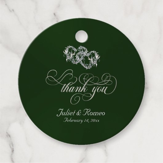 Linked Hearts Kalligrafie - Emerald/Silver 2 Bedankjes Labels (Voorkant)