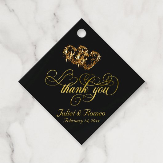 Linked Hearts Kalligrafie - Zwart/Goud Bedankjes Labels (Voorkant)