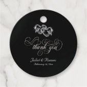 Linked Hearts Kalligrafie - Zwart/Zilver Bedankjes Labels (Voorkant)