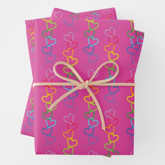 Linked Love harten op een roze achtergrond Inpakpapier Vel (In situ)