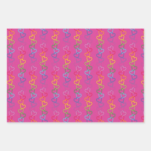 Linked Love harten op een roze achtergrond Inpakpapier Vel (Voorkant)