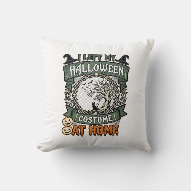 Linker Halloween Kostuum Thuis Boom Kat Pompoenen_ Kussen (Voorkant)