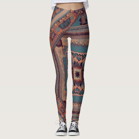 "Linker Knie Patch" sarong stijl zuidwesten patroo Leggings (Voorkant)