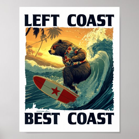 Linker kust, beste kust toespraak met koele surfen poster (Voorkant)