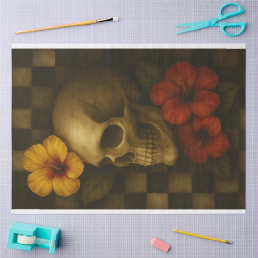 Linker schedel en Hibiscus Decoupage Papier (Craft)