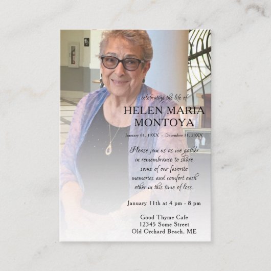 linker zijfoto-herdenkingskaart visitekaartje (Voorkant)