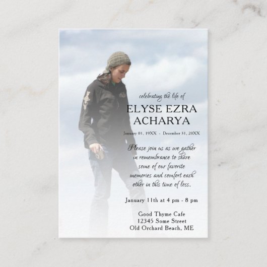 linker zijfoto-herdenkingskaart visitekaartje (Voorkant)