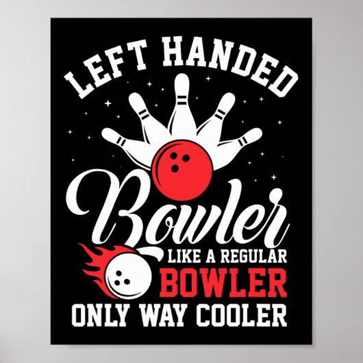 Linkerhand Bowler Cool Bowling Pins Strike Sport Poster (Voorkant)