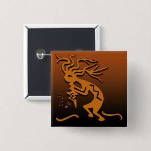 Linkerzijde Kokopelli Musician en MerryMaker Vierkante Button 5,1 Cm