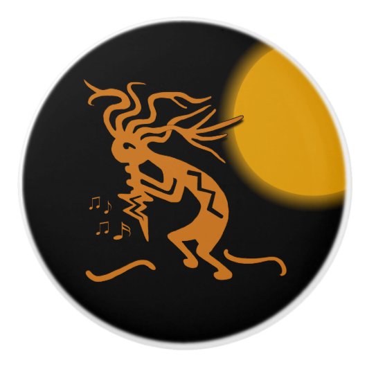 Linkerzijde Kokopelli Musician Keramische Knop (Voorkant)