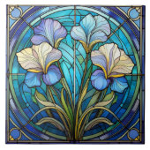 Links Bloemen Iris Art Nouveau Blauw Groen Retro Tegeltje (Voorkant)