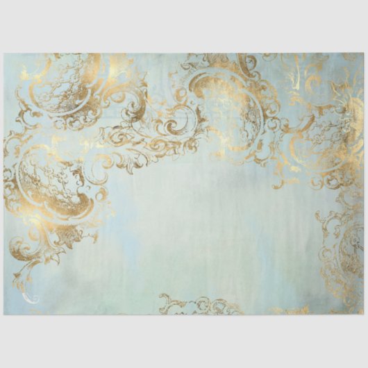 Links Peacock Goud Stoffig Blauw Coördinaat Decoup Tissuepapier (Voorkant)