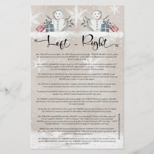 Links Rechts Sneeuwman Baby shower (Voorkant)