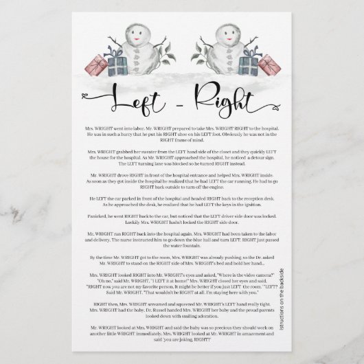 Links Rechts Sneeuwman Baby shower (Voorkant)