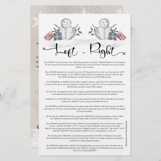 Links Rechts Sneeuwman Baby shower (Voorkant / Achterkant)