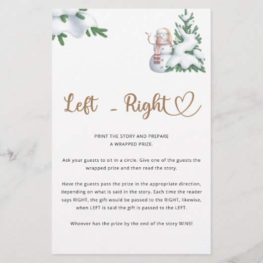 Links Rechts Winter Baby shower Spel (Achterkant)