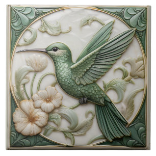Links Wijze faux relief Art Nouveau Hummingbird Tegeltje