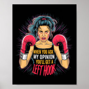 Linkse haak opinie boksen vrouw plezier vechtsport poster