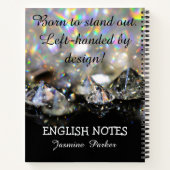 Linkshandige Diamond Custom Name Black School Gear Notitieboek (Achterkant)