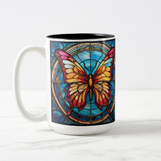 Linkshandige drinkers Glas in lood Butterfly Tweekleurige Koffiemok