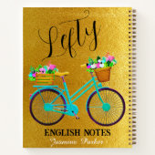 Linkshandige Gouden Glitter Bloem Fiets Mooie Meis Notitieboek (Achterkant)