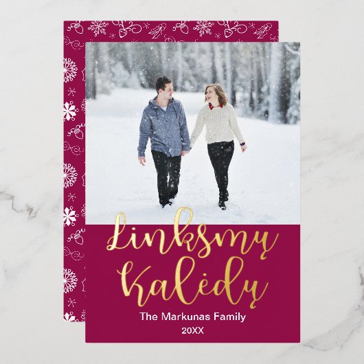 Linksmų Kalėdų, Litouws kerstfeest Elegant Folie Feestdagenkaart (Voorkant / Achterkant)