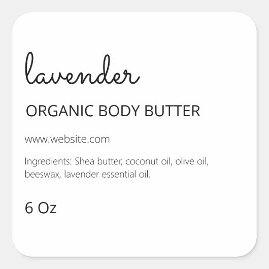 Linkszijdige marge Wit Lavendel Body Butter Label (Voorkant)