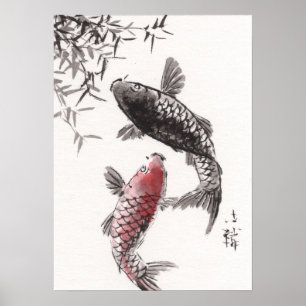 LinLi Chinese Waterverf Art Print - KOI Fish #2