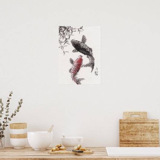 LinLi Chinese Waterverf Art Print - KOI Fish #2 (Keuken)