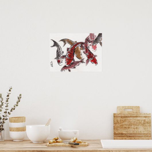 LinLi Chinese Waterverf Art Print - KOI Fish #3 (Keuken)