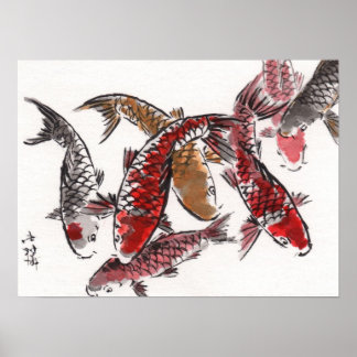 LinLi Chinese Waterverf Art Print - KOI Fish #3